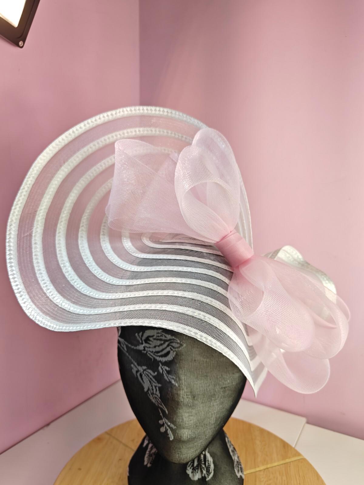 white pink bow fascinator millinery wedding hat Kentucky Derby Royal Ascot