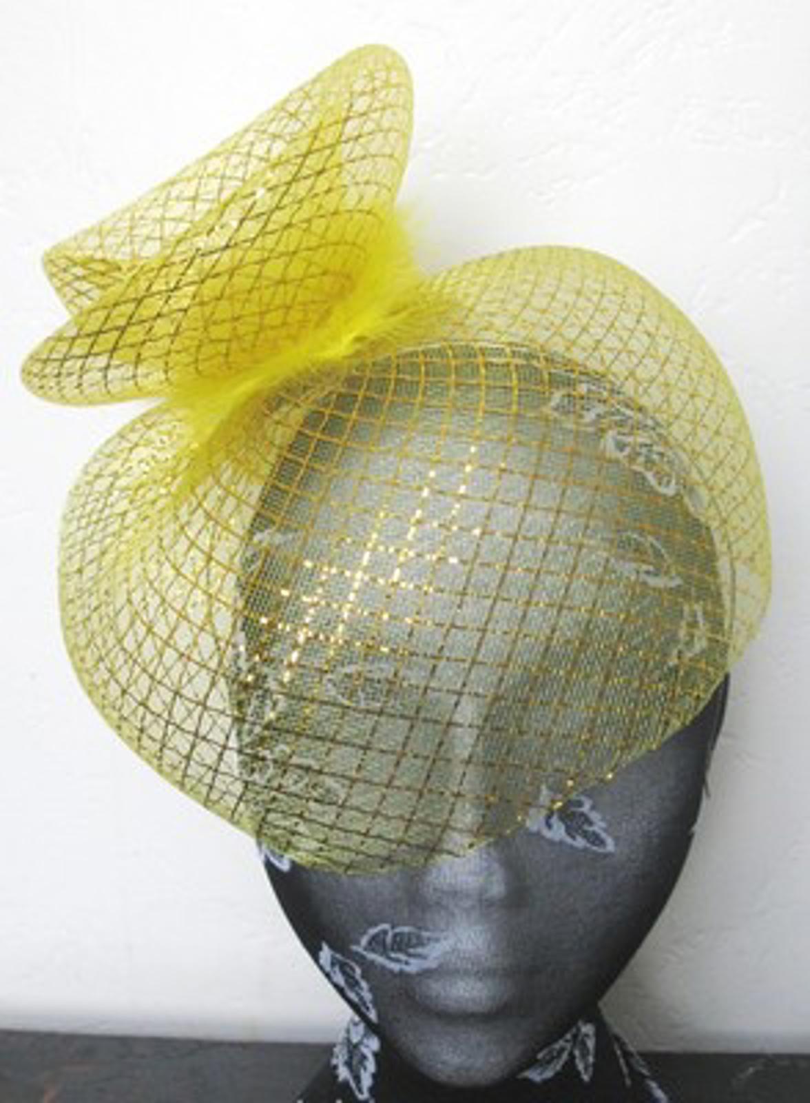 gold feather fascinator millinery burlesque headband wedding hat hair piece