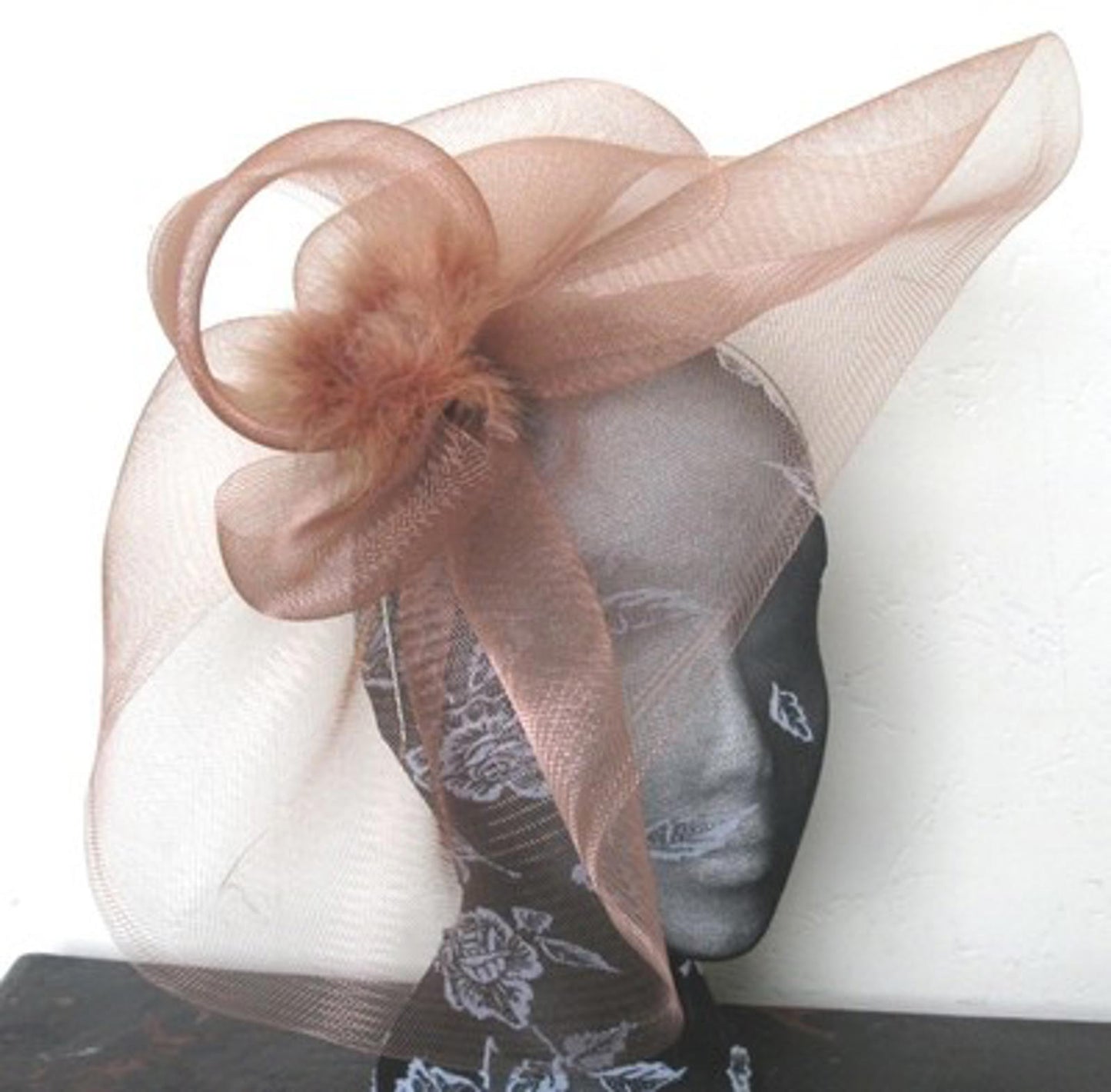 brown tan feather fascinator millinery burlesque headband wedding hat hair piece