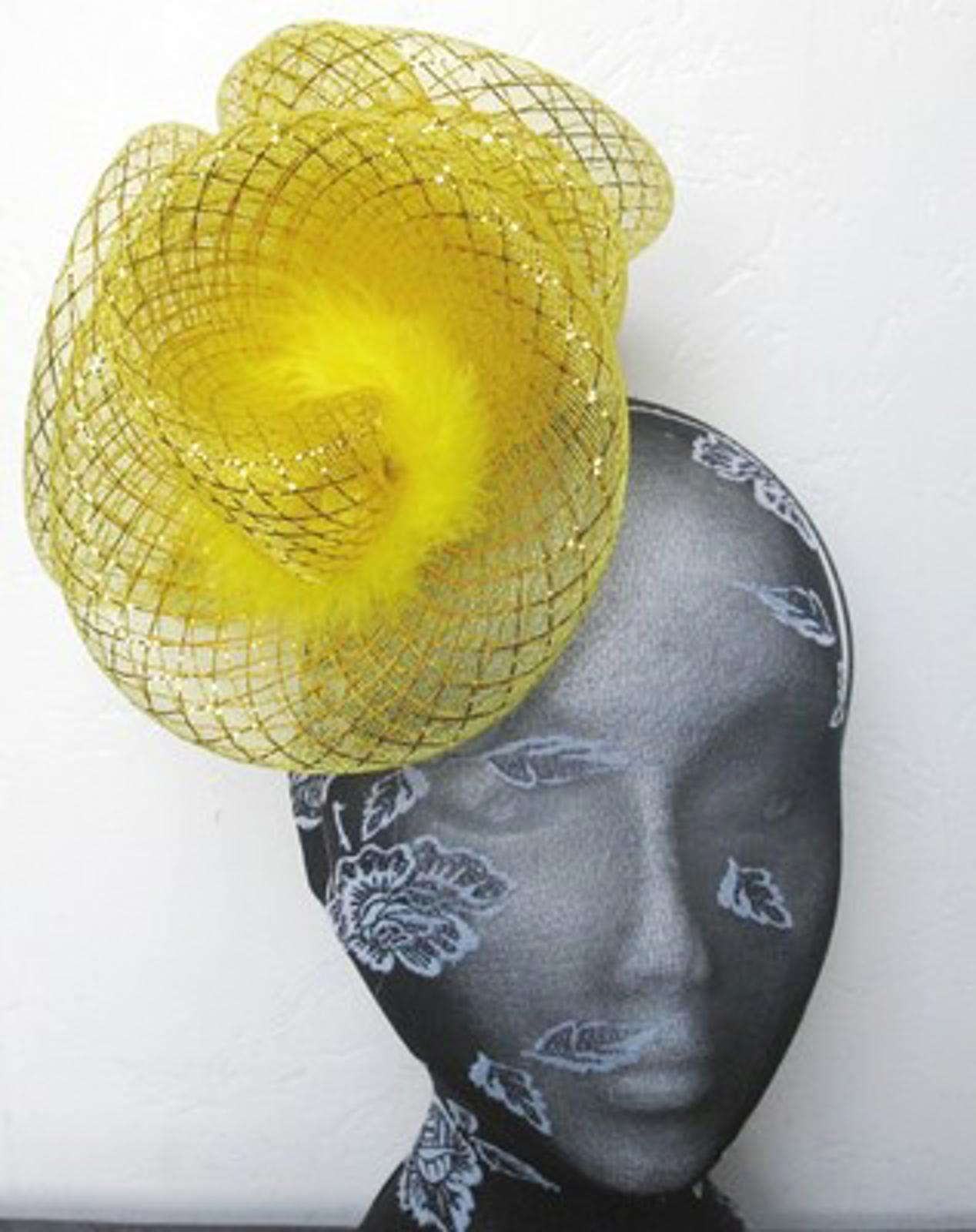 gold feather fascinator millinery burlesque headband wedding hat hair piece