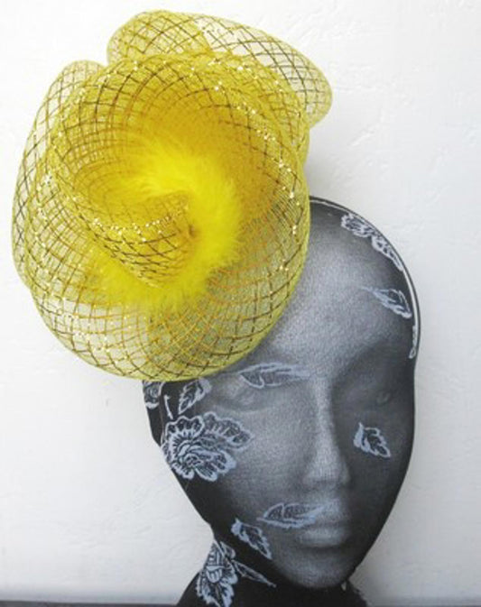 gold feather fascinator millinery burlesque headband wedding hat hair piece