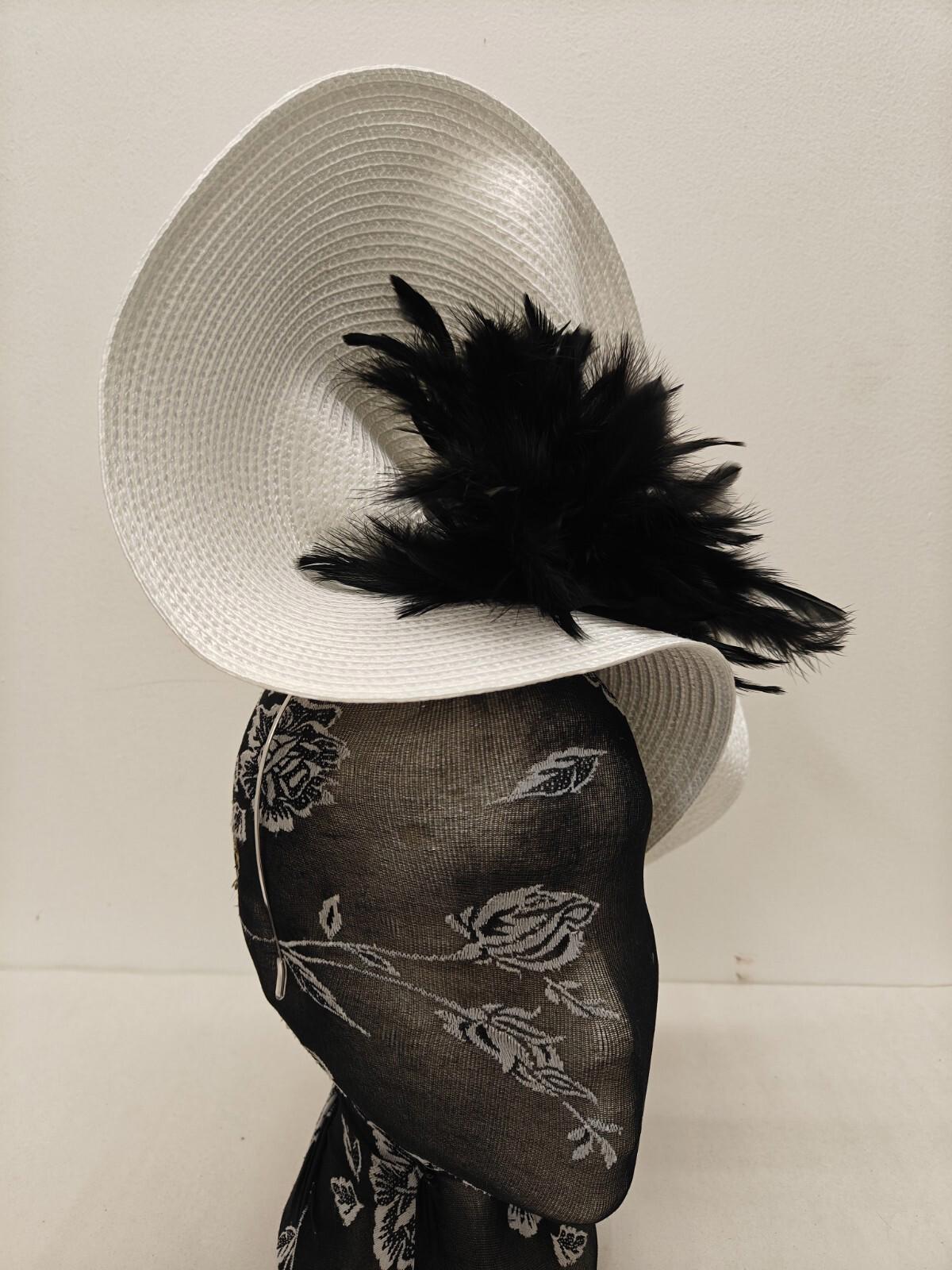 white black flower large straw fascinator millinery burlesque headband wedding