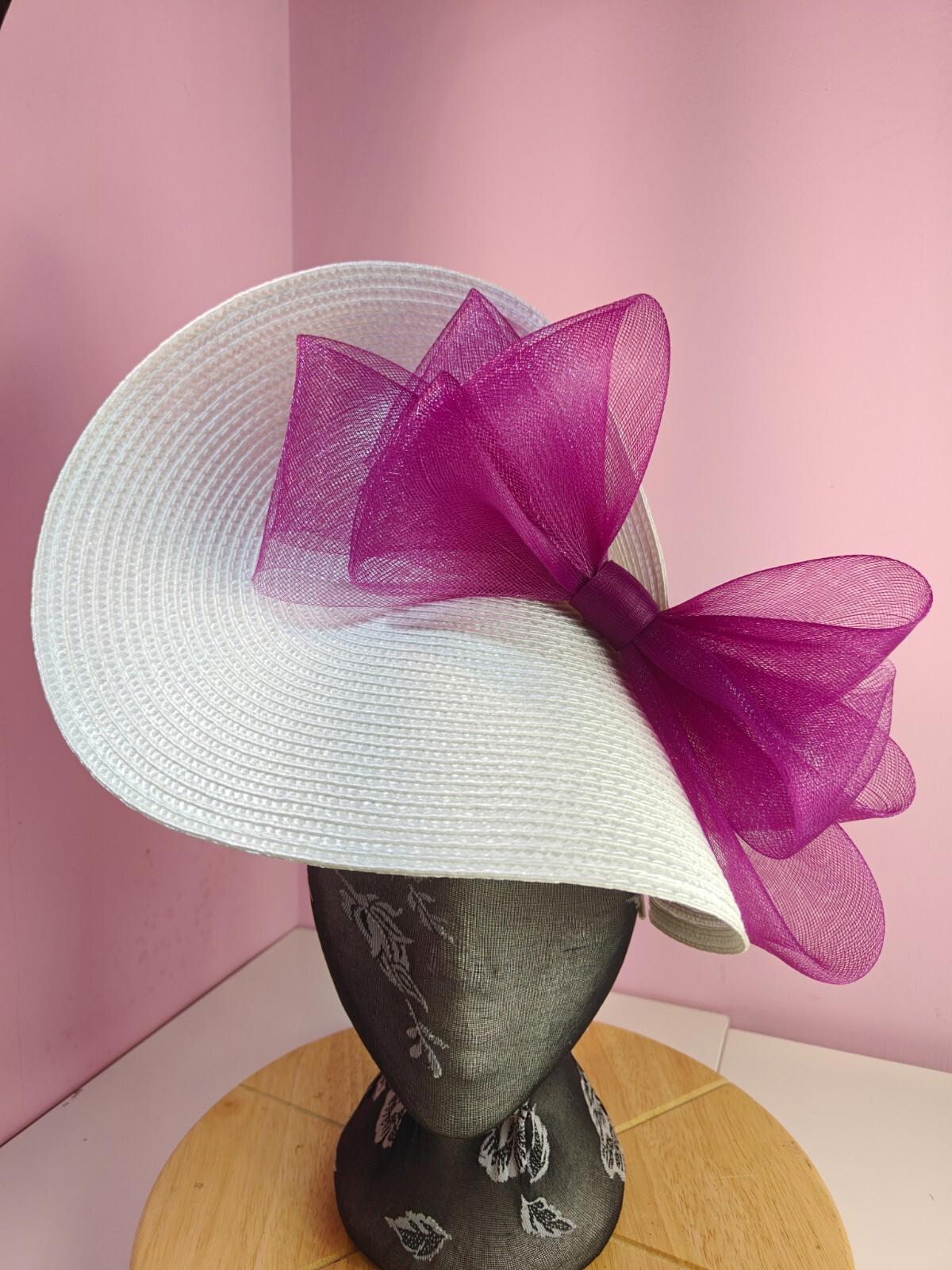 white plum pink large straw fascinator wedding hat Kentucky Derby Royal Ascot