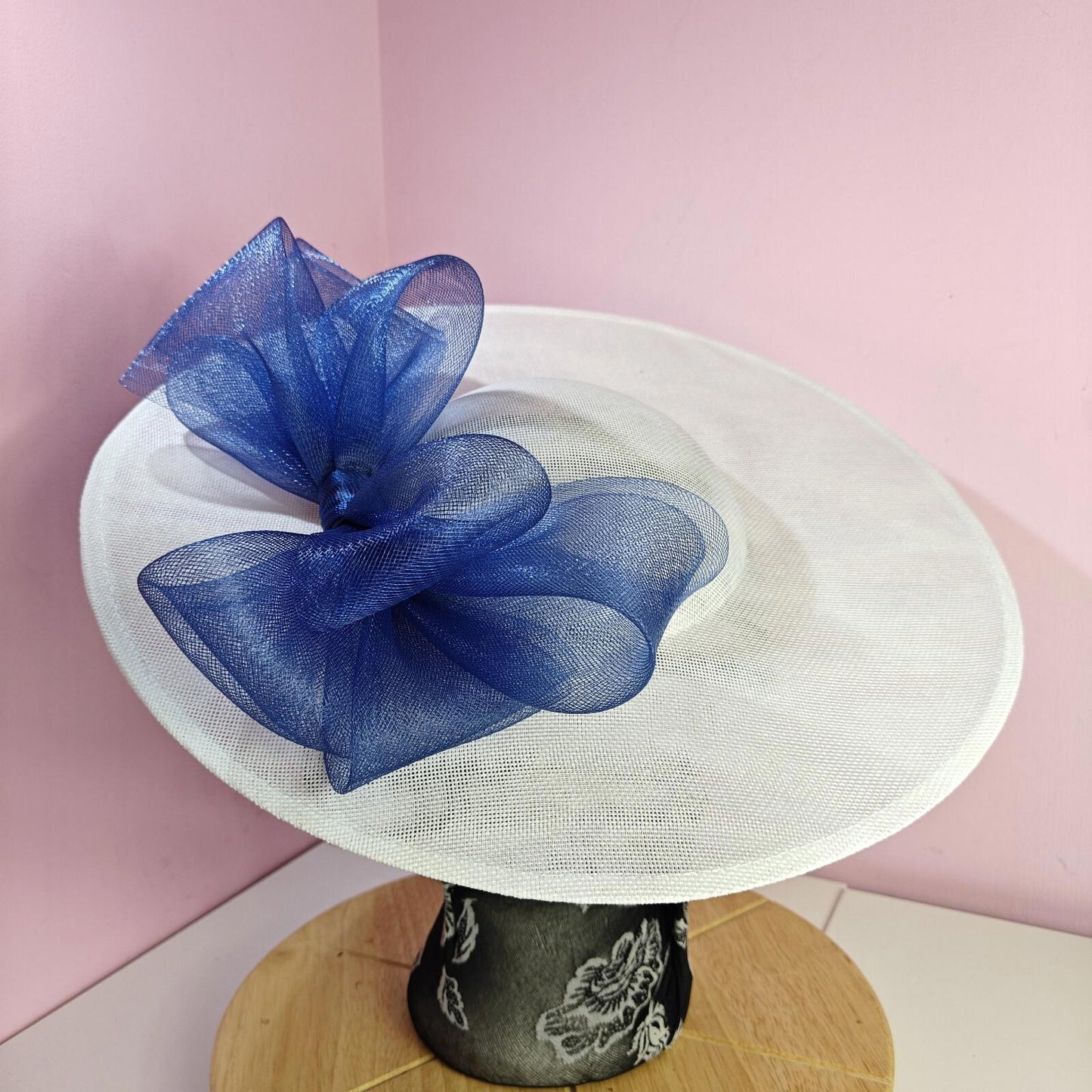 white blue large fascinator wedding hat  Kentucky Derby Royal Ascot bow