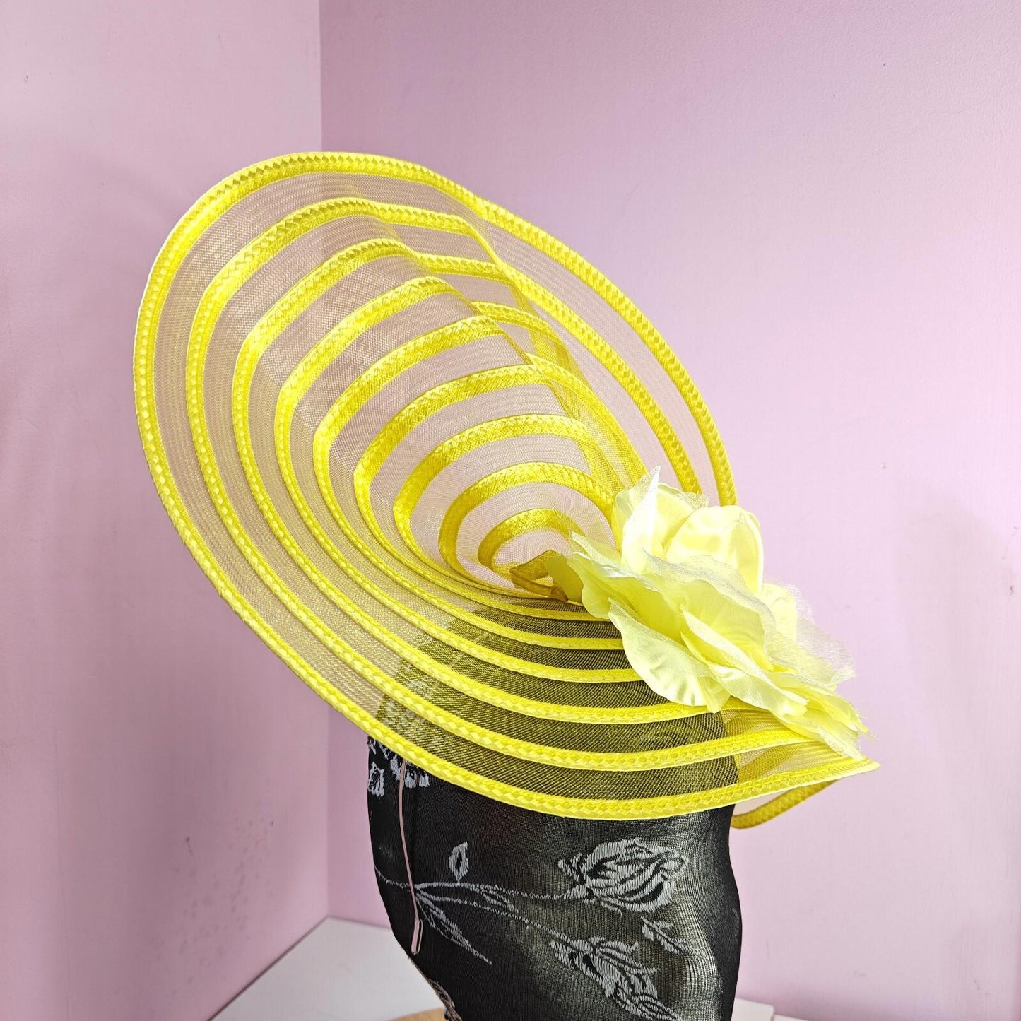 yellow flower fascinator millinery wedding hat Kentucky Derby Royal Ascot
