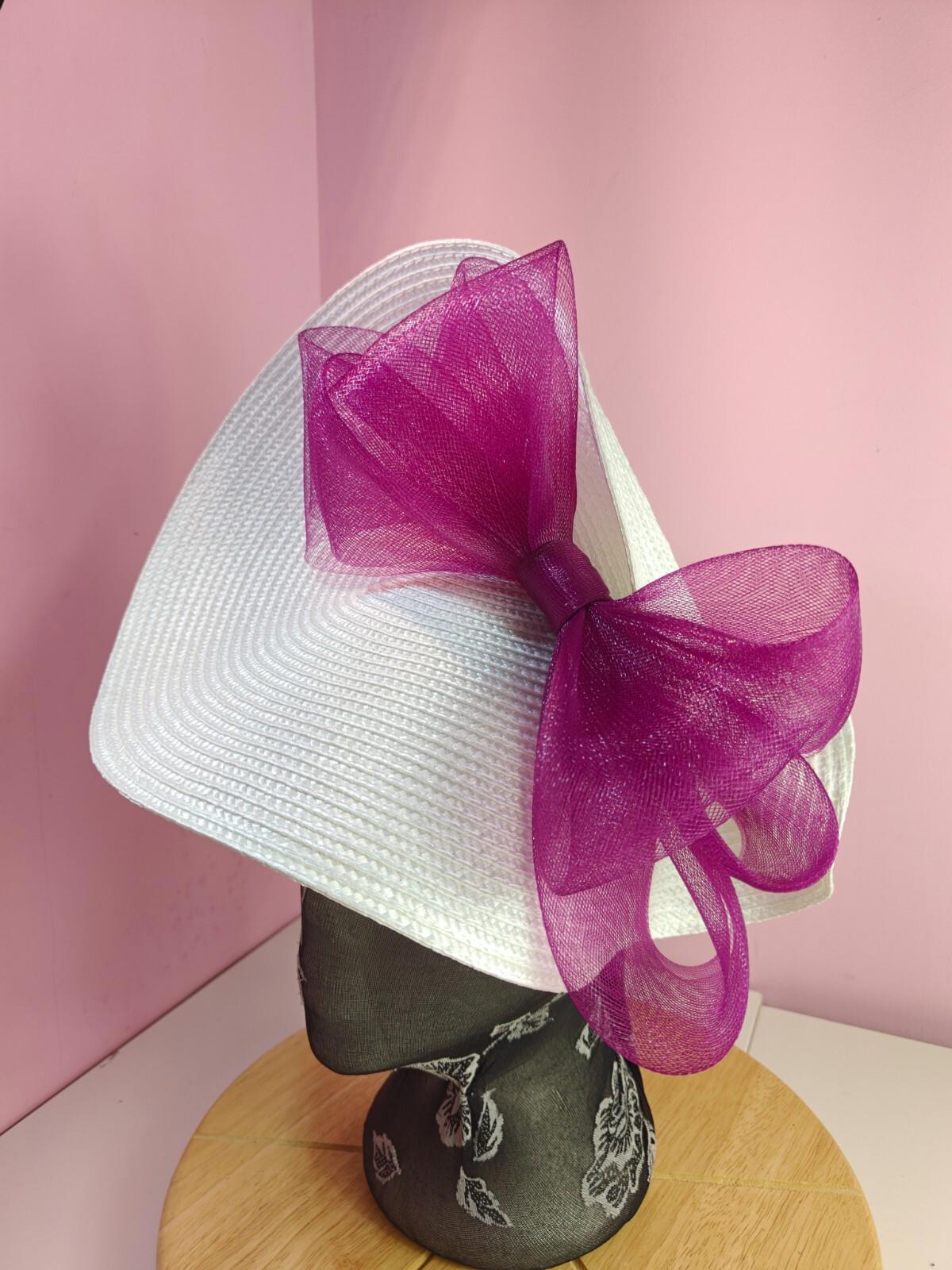 white plum pink large straw fascinator wedding hat Kentucky Derby Royal Ascot