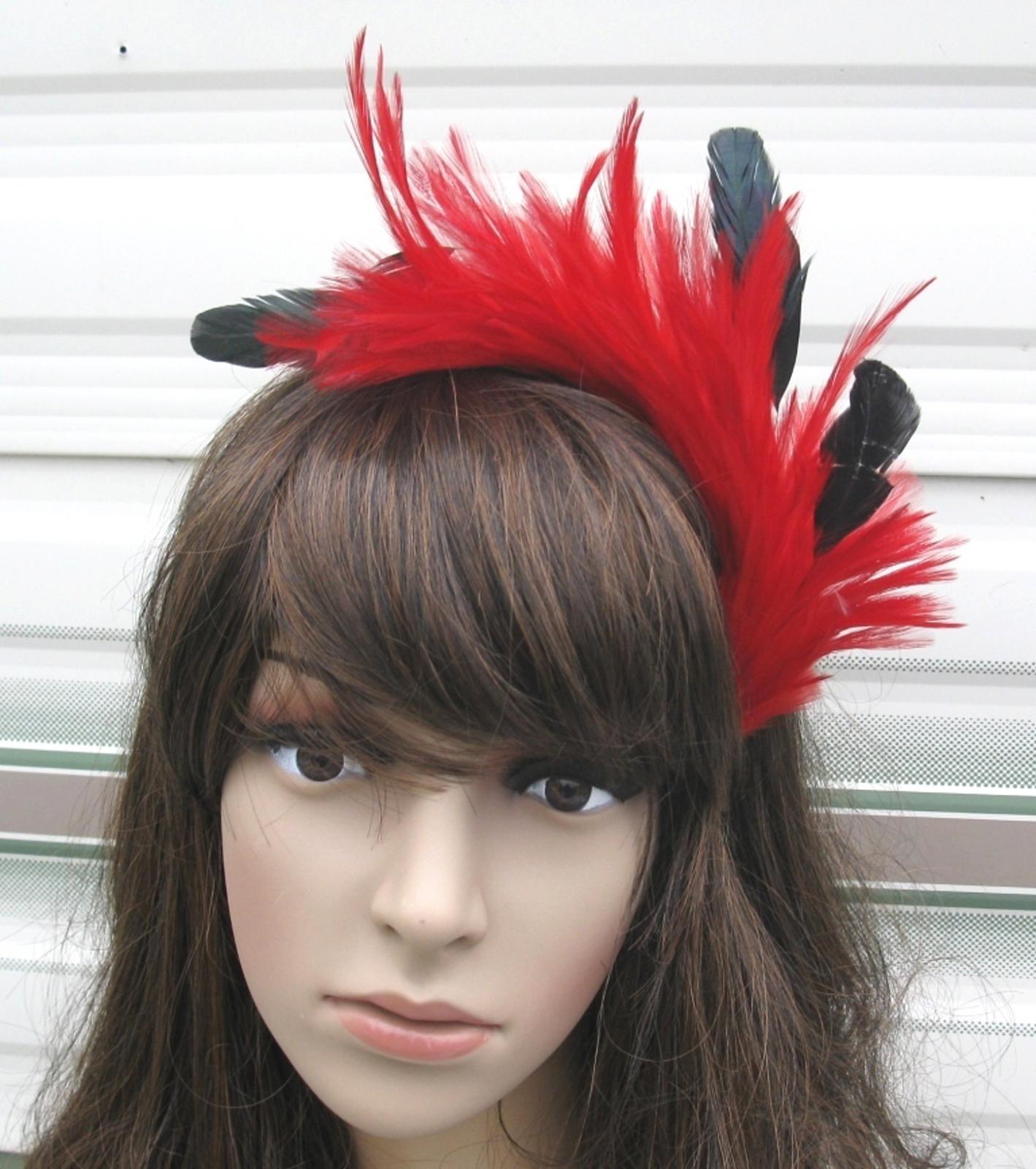 bright red feather headband fascinator millinery wedding hat bridal party ascot