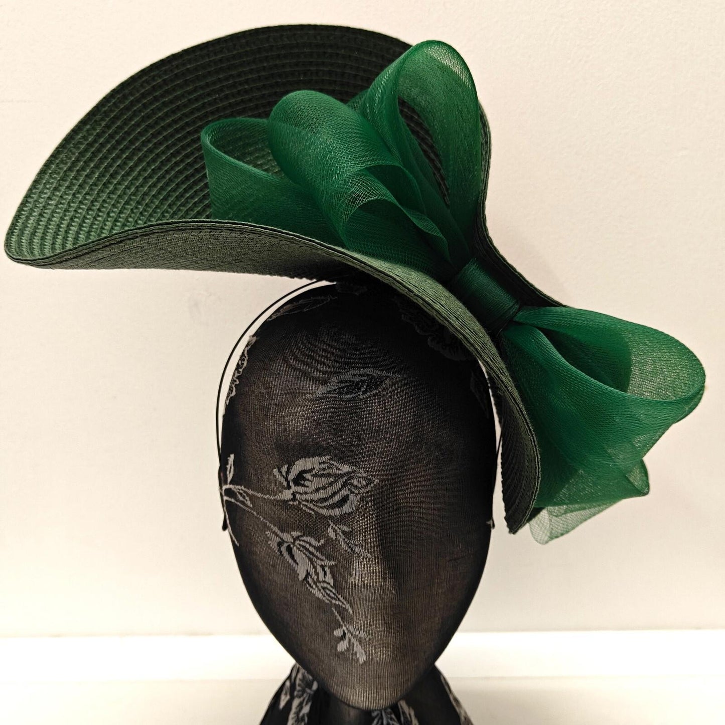 dark green large straw fascinator millinery burlesque headband wedding hat bow