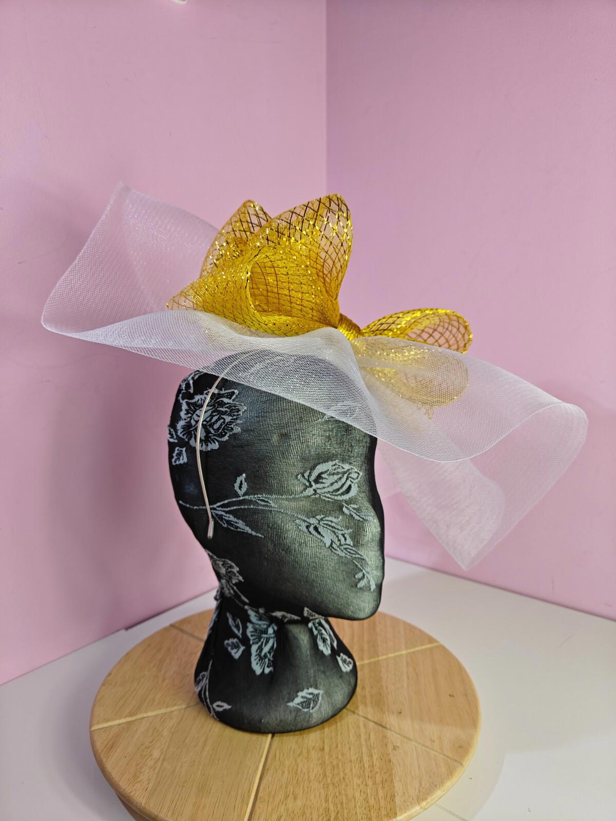 white gold fascinator millinery headband derby wedding hat ascot race