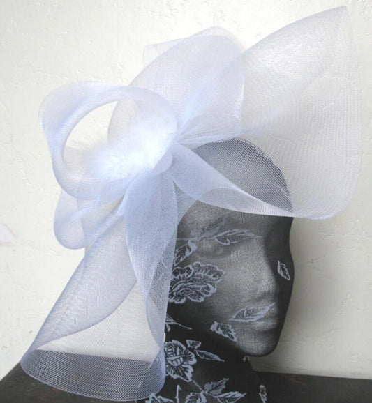 white crin fascinator on headband millinery wedding hat ascot race fancy dress
