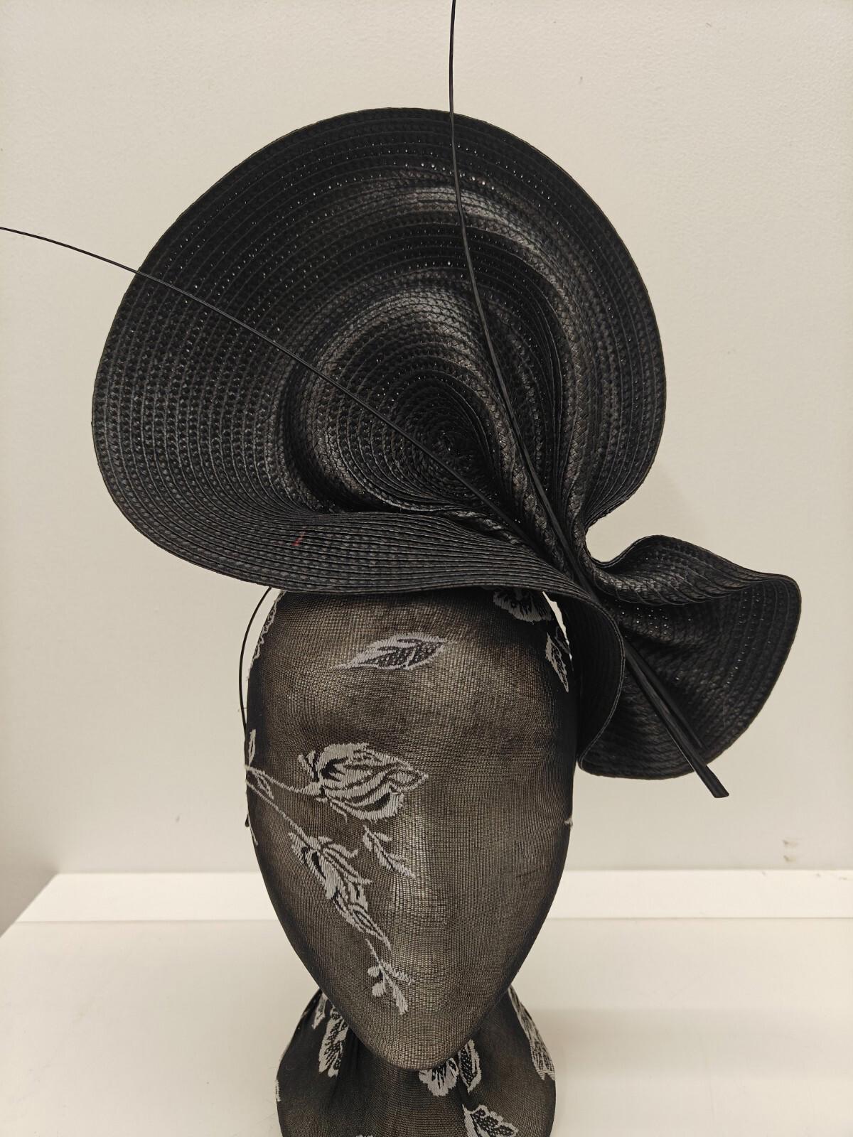 black large straw fascinator ostrich quill spine millinery headband wedding hat