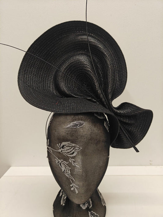 black large straw fascinator ostrich quill spine millinery headband wedding hat