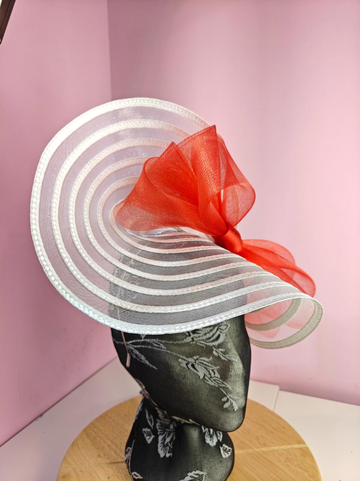white red bow fascinator millinery wedding hat Kentucky Derby Royal Ascot