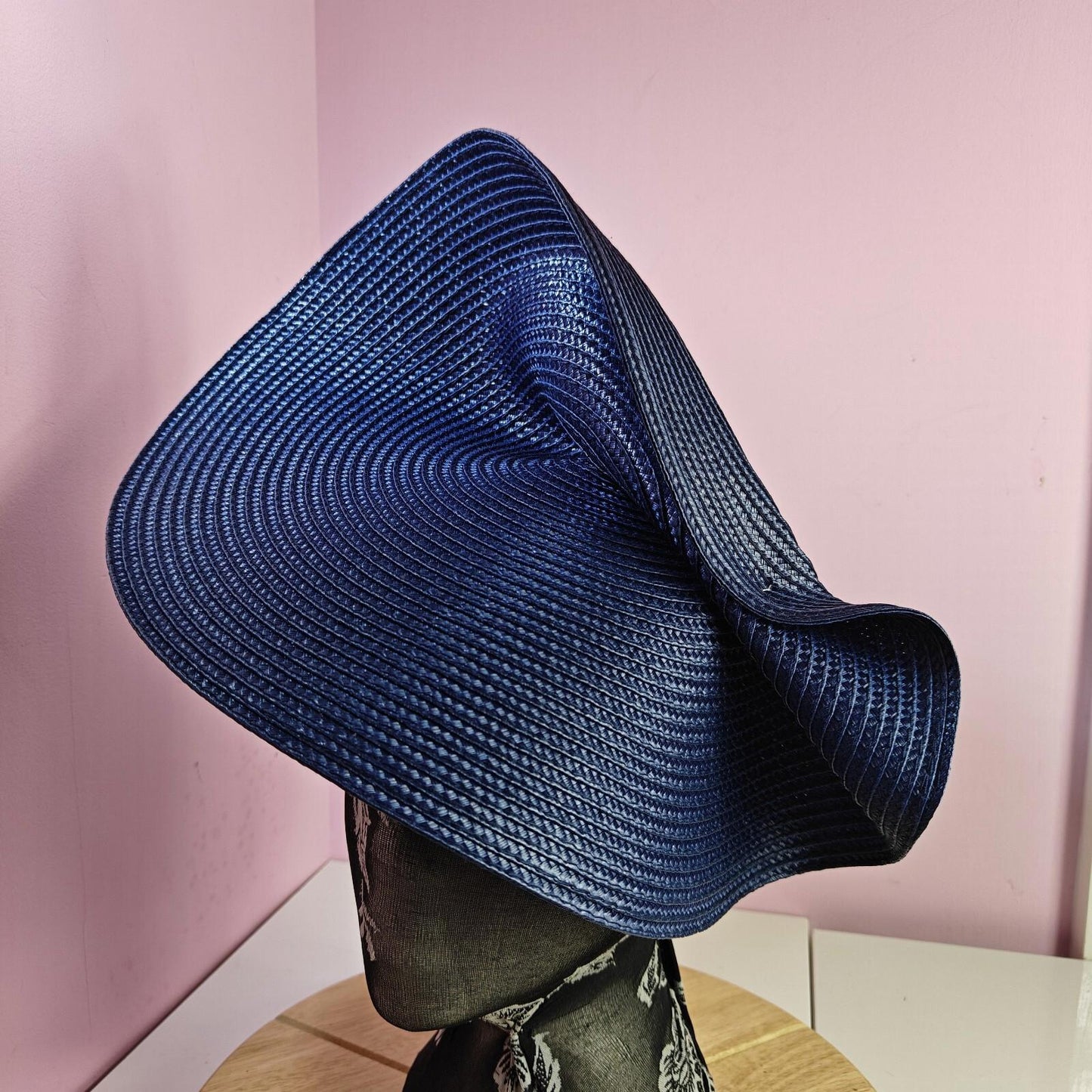 dark blue large straw fascinator wedding hat Kentucky Derby Royal Ascot