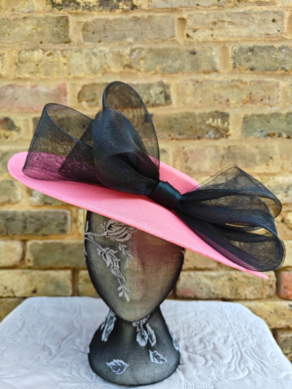 coral pink black large fascinator wedding hat  Kentucky Derby Royal Ascot bow