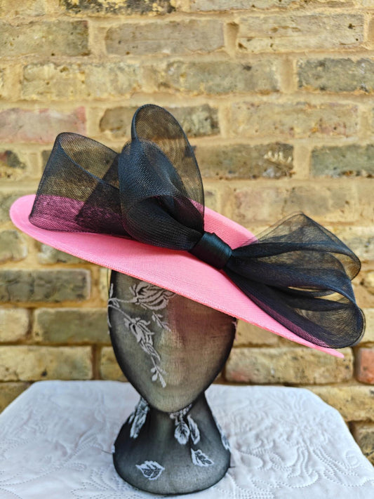 coral pink black large fascinator wedding hat  Kentucky Derby Royal Ascot bow