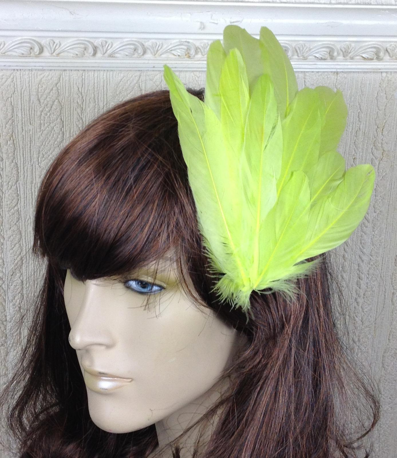 yellow green feather fascinator millinery hair clip wedding piece ascot race