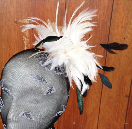 Ivory fascinator millinery feather brooch clip wedding ascot hat hair piece