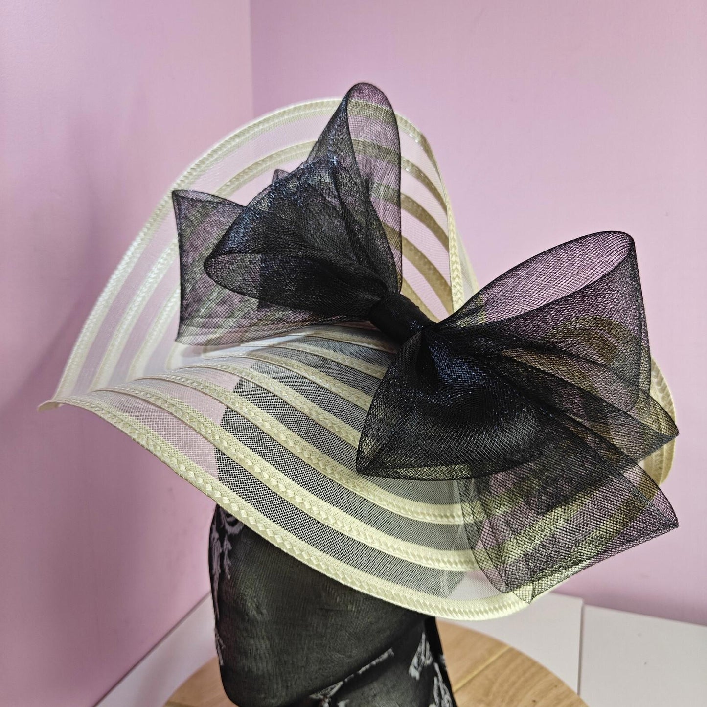 ivory cream black fascinator millinery wedding hat Kentucky Derby Royal Ascot