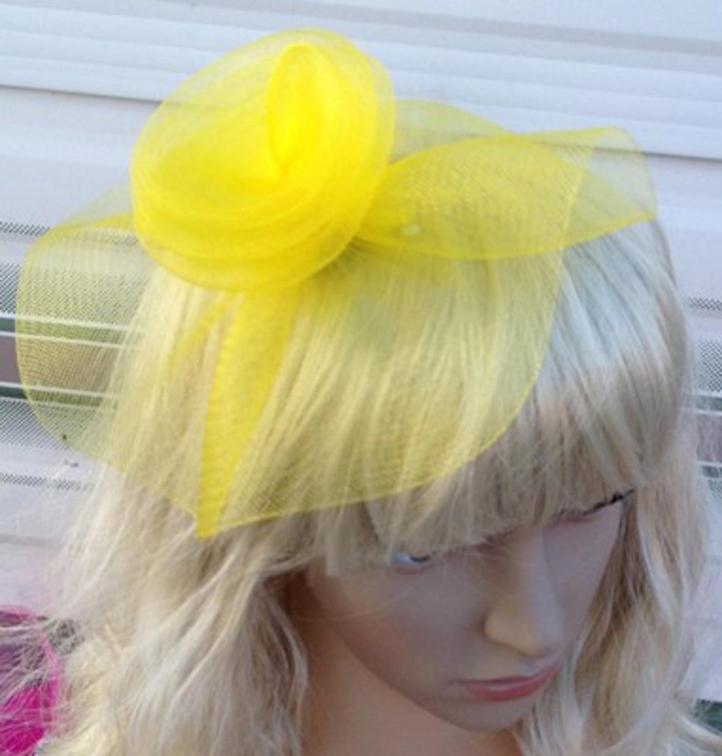 yellow fascinator millinery feather brooch clip wedding hat bridal ascot race