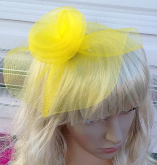 yellow fascinator millinery feather brooch clip wedding hat bridal ascot race