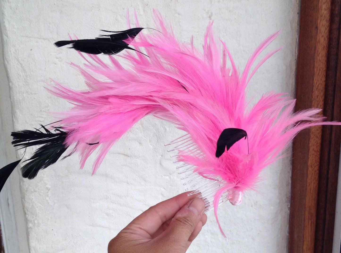 Pink feather comb fascinator millinery bridal wedding hat hair piece race