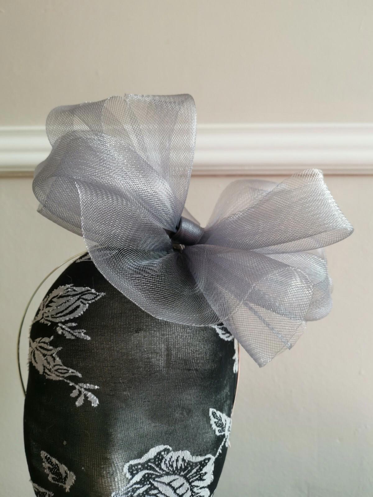grey fascinator millinery burlesque headband wedding hat hair piece race ascot