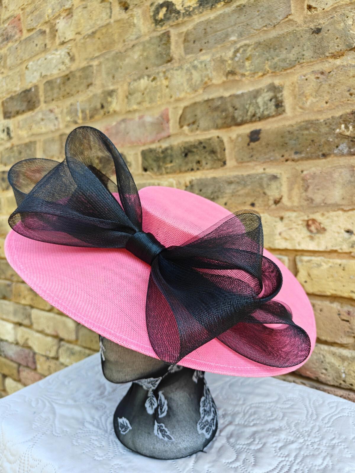 coral pink black large fascinator wedding hat  Kentucky Derby Royal Ascot bow