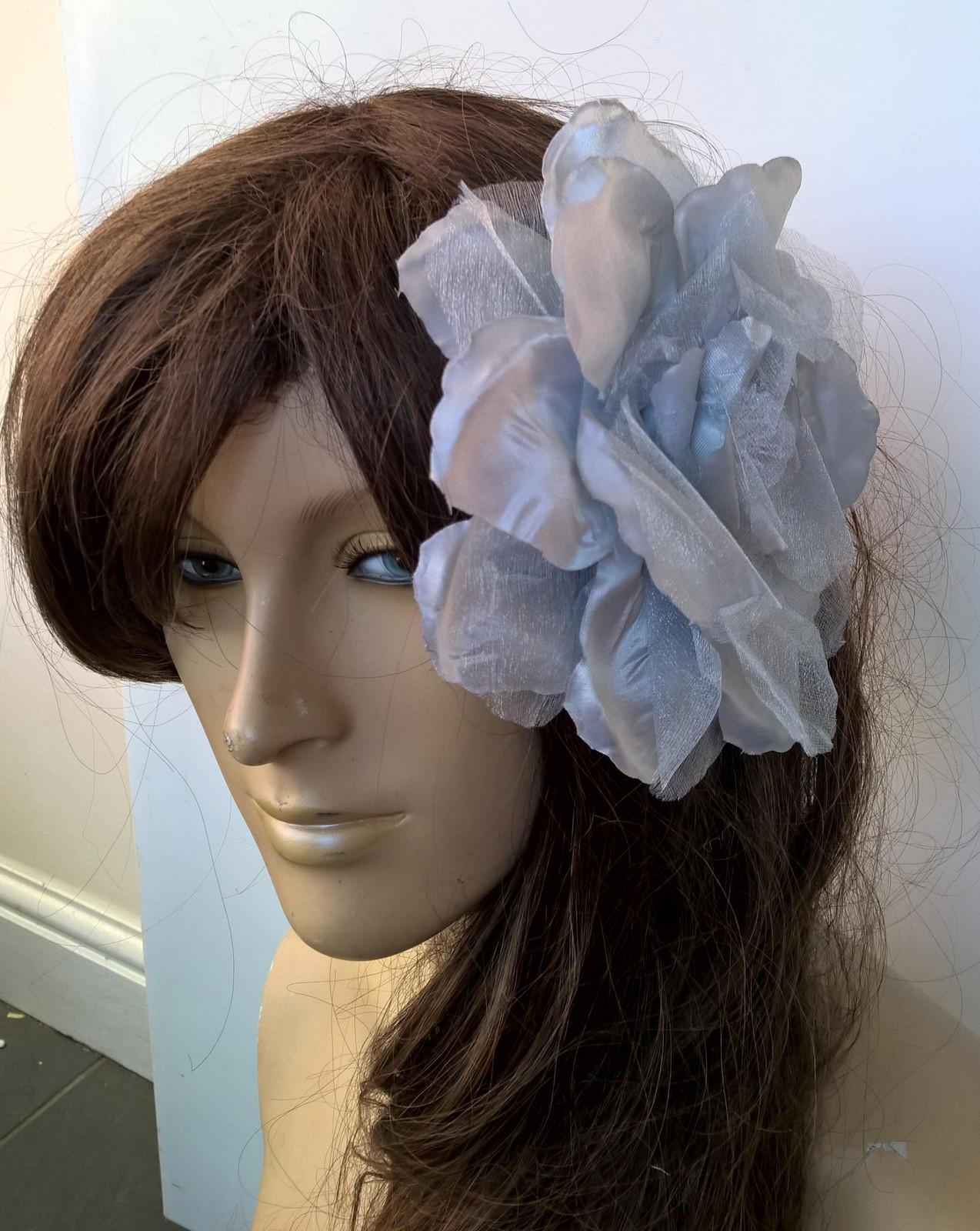 grey satin flower fascinator millinery burlesque wedding hat bridal race