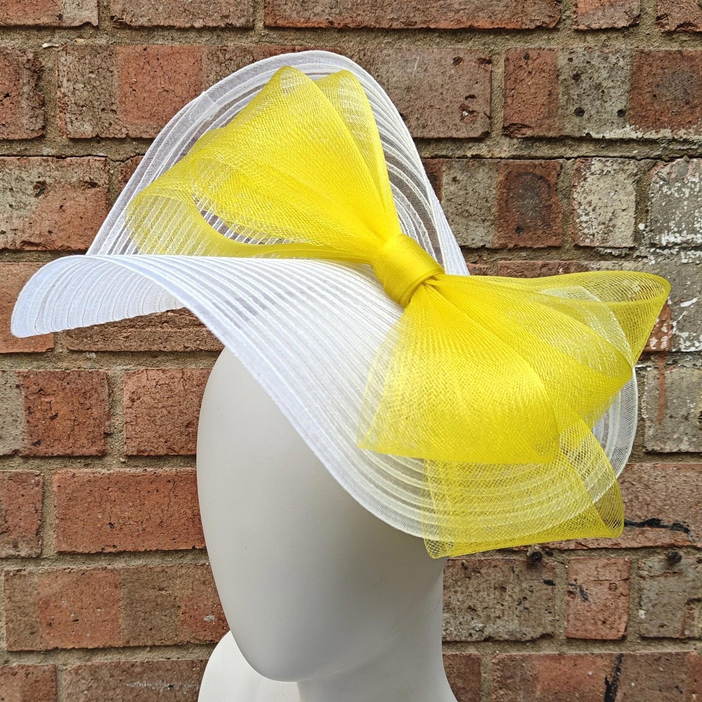 white yellow bow crinoline fascinator millinery headband wedding hat party cosplay
