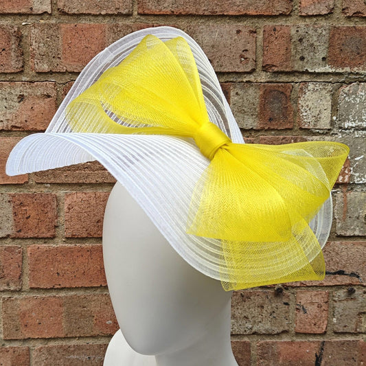 white yellow bow crinoline fascinator millinery headband wedding hat party cosplay