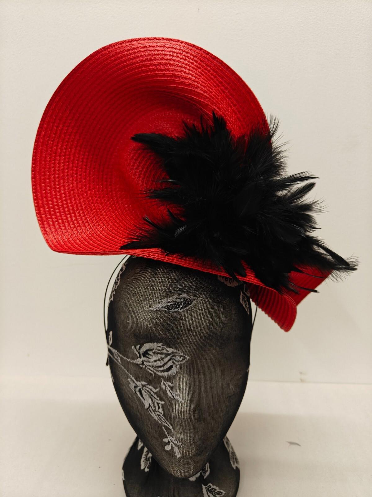 red black flower large straw fascinator millinery burlesque headband wedding hat