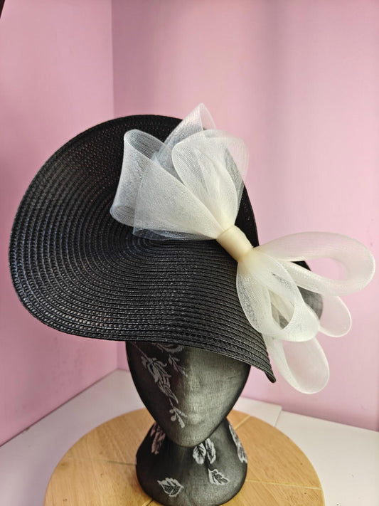 black ivory large straw fascinator wedding hat Kentucky Derby Royal Ascot