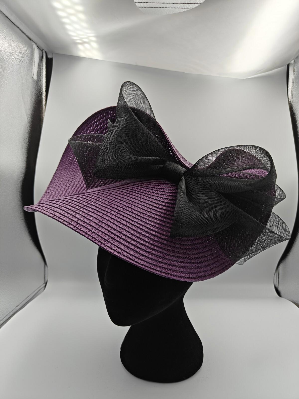 purple black bow straw fascinator millinery burlesque headband wedding hat