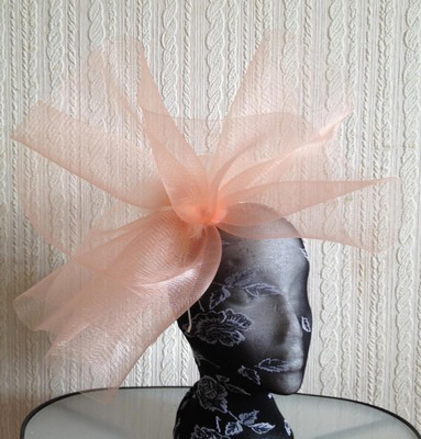 nude peach coral feather headband fascinator millinery hat wedding ascot race