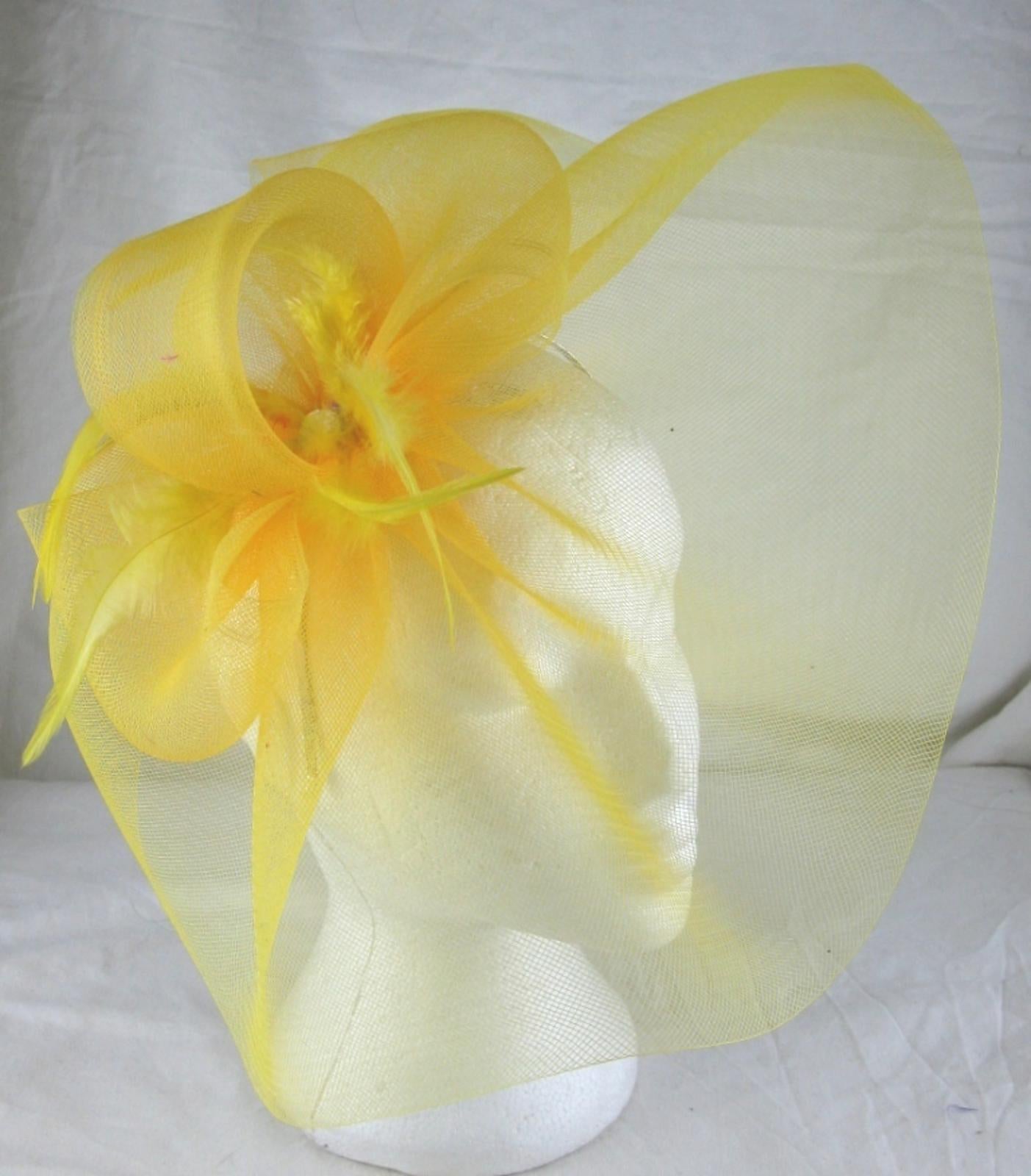 yellow feather headband fascinator millinery wedding ascot hat hair piece x
