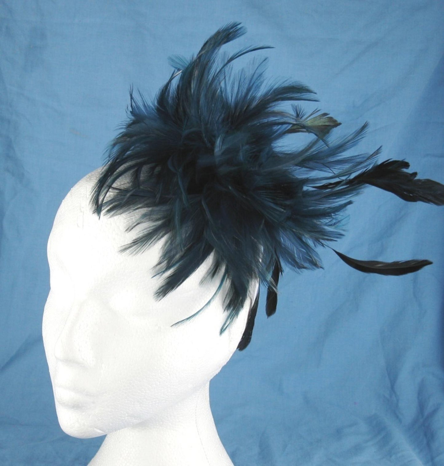 navy blue fascinator millinery feather brooch clip wedding ascot hat hair piece