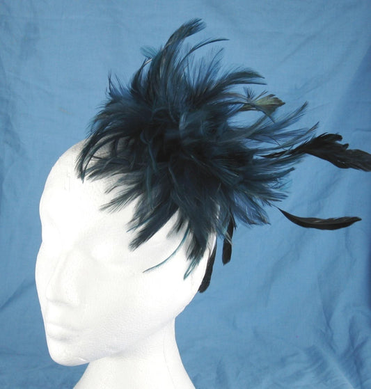 navy blue fascinator millinery feather brooch clip wedding ascot hat hair piece