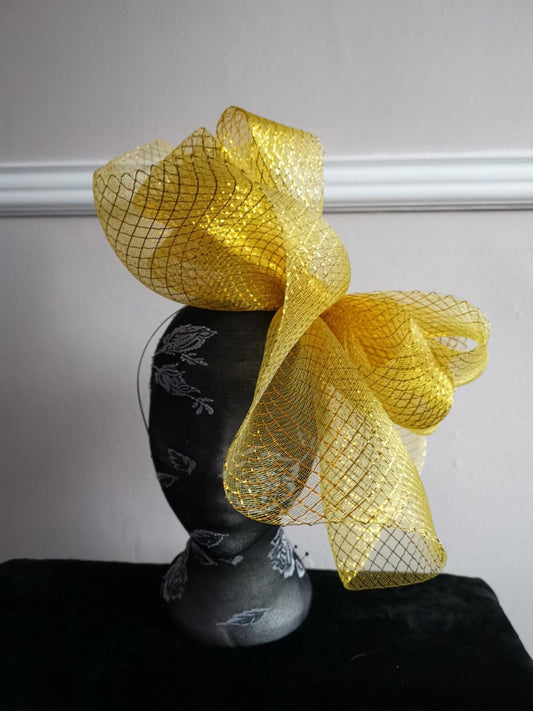 gold fascinator millinery burlesque headband wedding hat hair piece ascot race