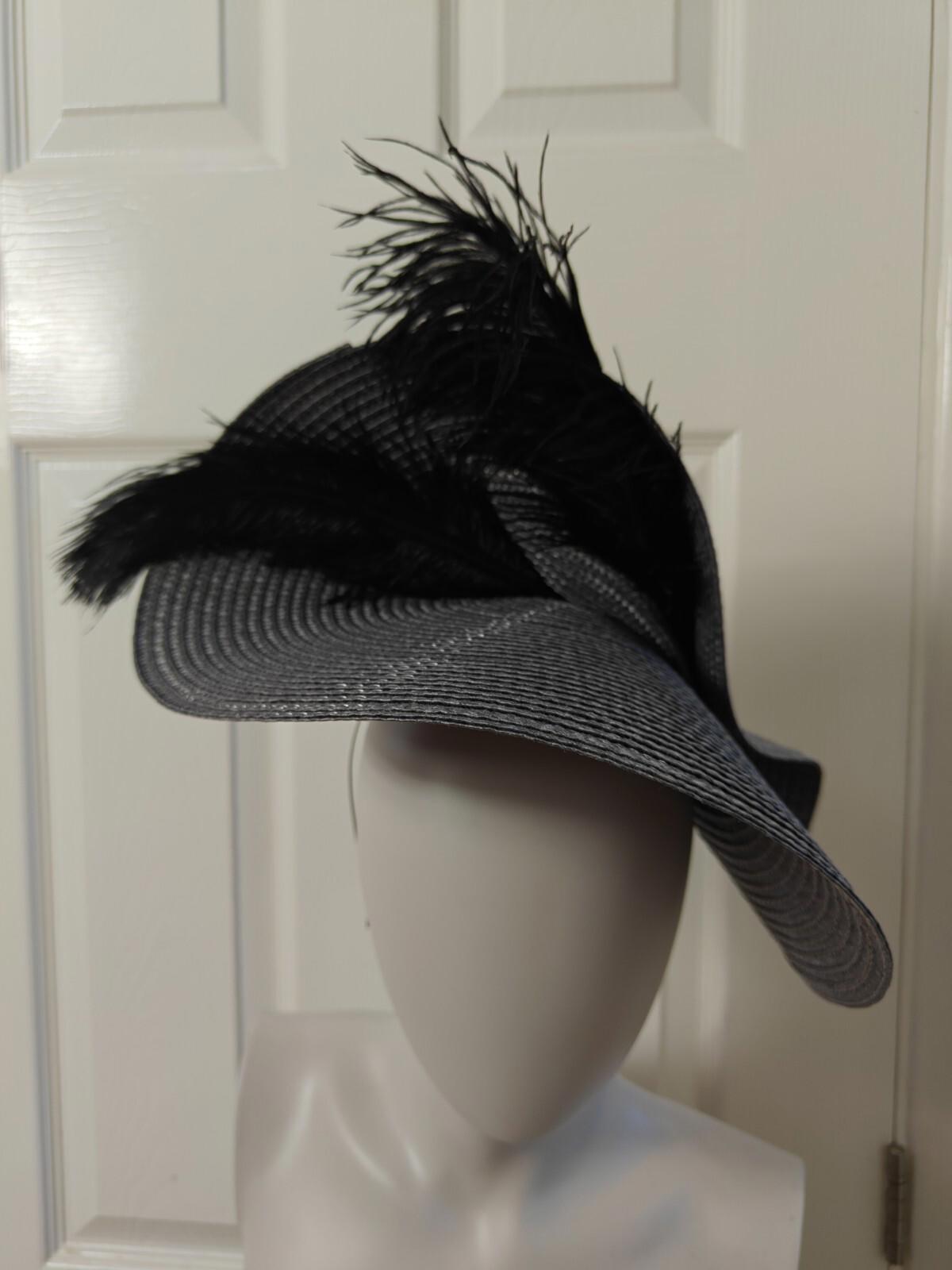 dark grey large straw fascinator ostrich feather millinery headband wedding hat