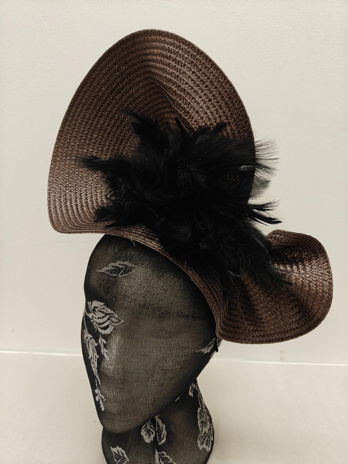 brown black flower large straw fascinator millinery burlesque headband wedding