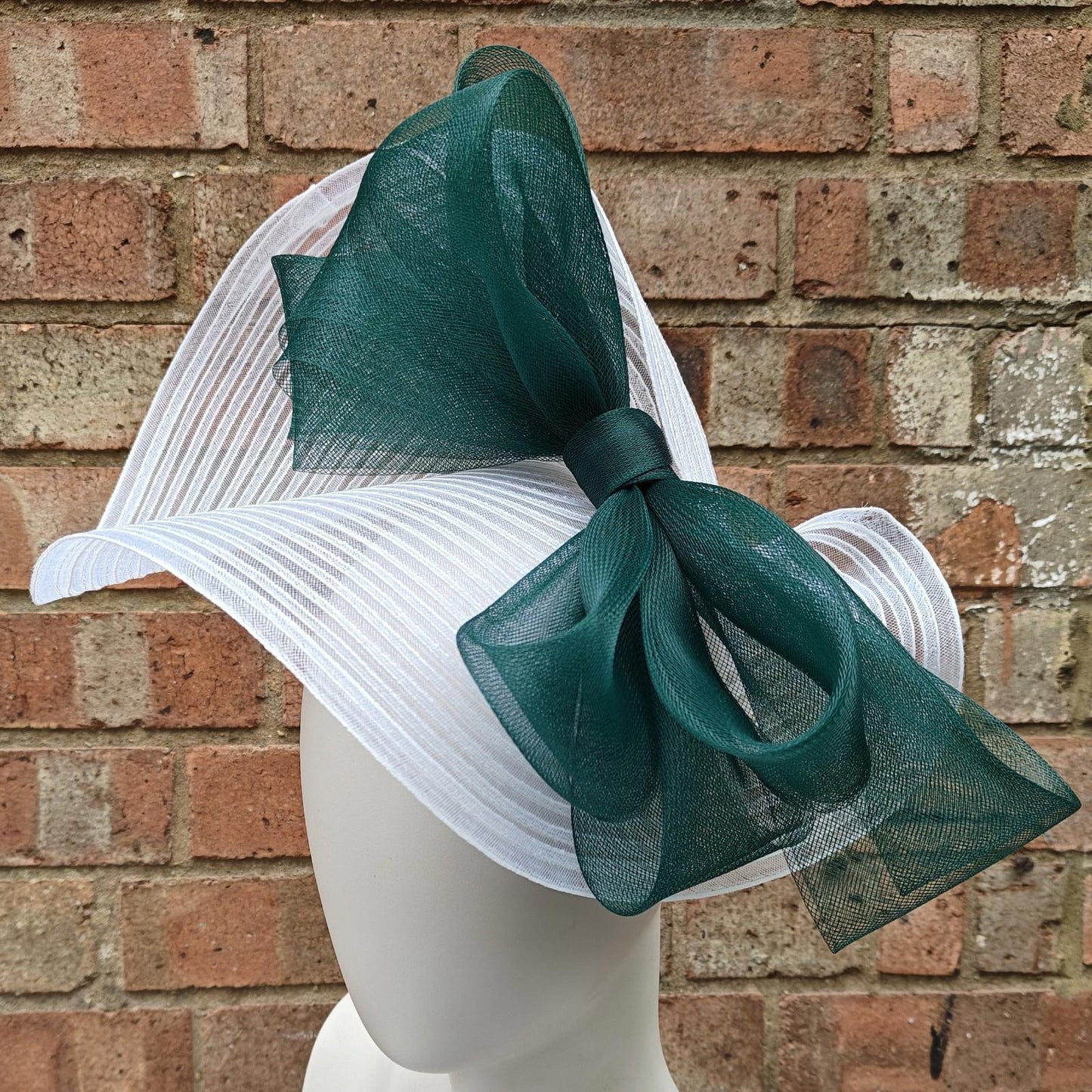 white dark green bow crinoline fascinator millinery headband wedding hat party cosplay