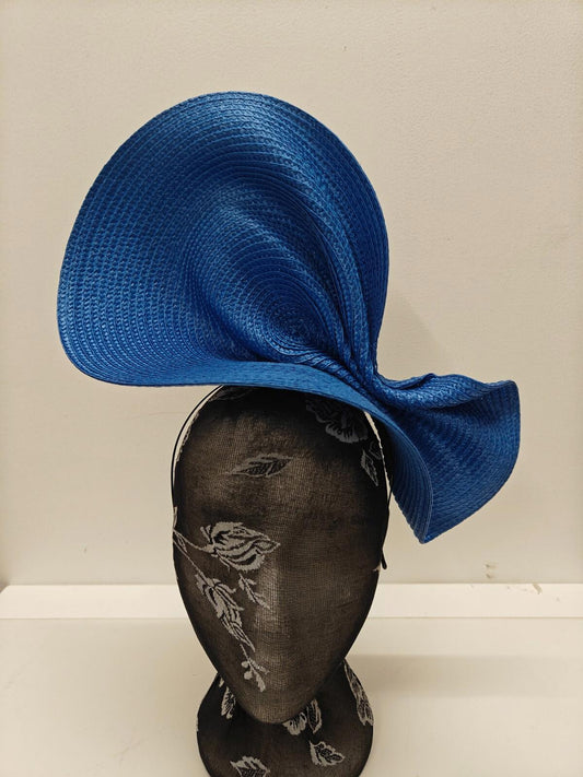 azure blue large straw fascinator millinery burlesque headband wedding hat