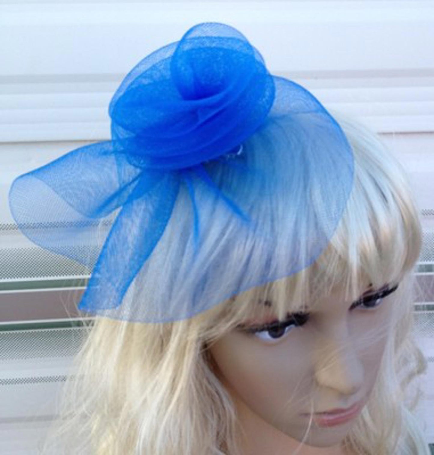 blue fascinator millinery feather brooch clip wedding hat bridal ascot race