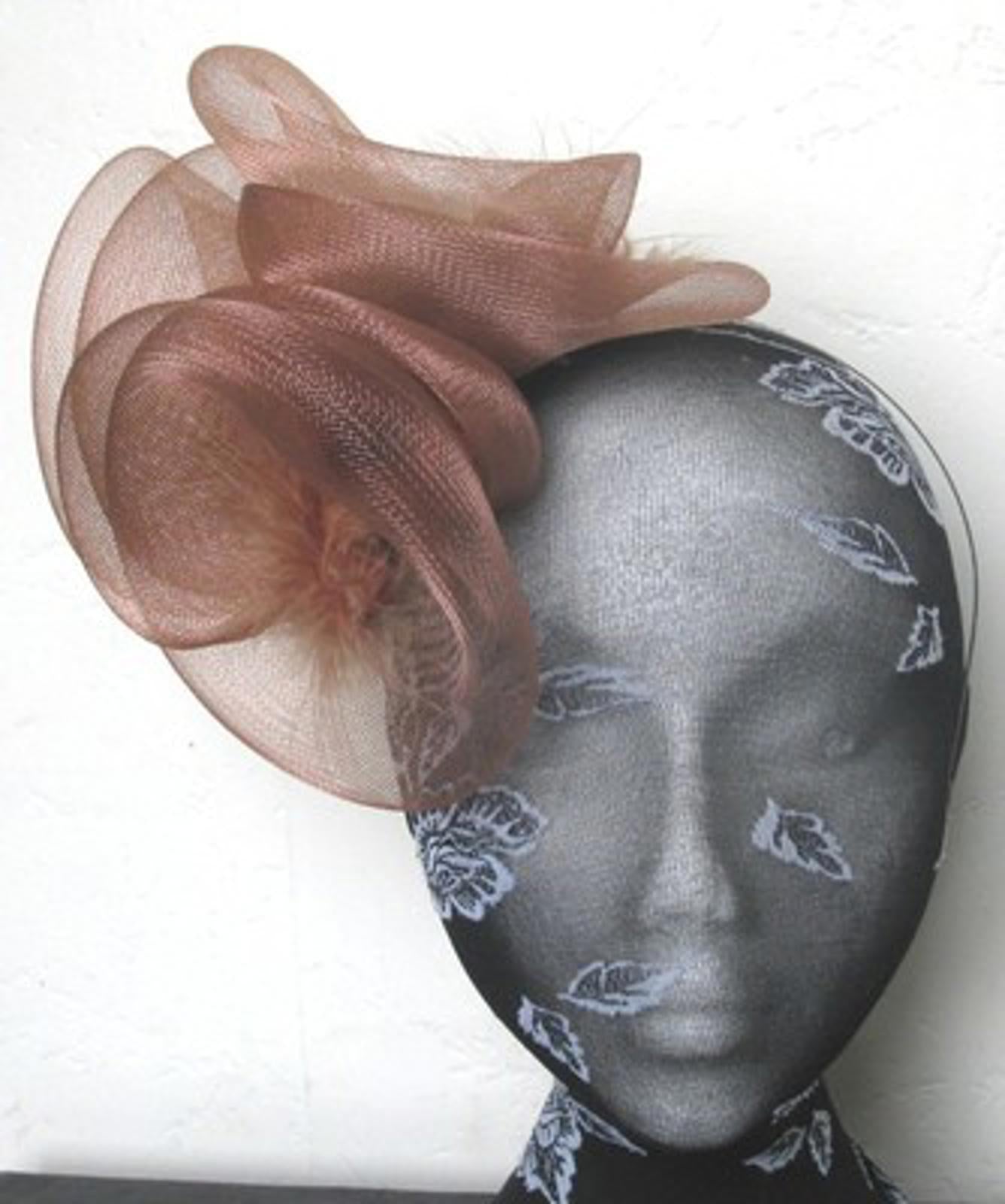 brown tan feather fascinator millinery burlesque headband wedding hat hair