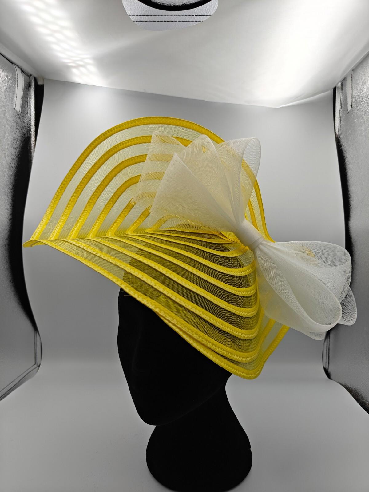yellow white bow straw fascinator millinery burlesque headband wedding hat