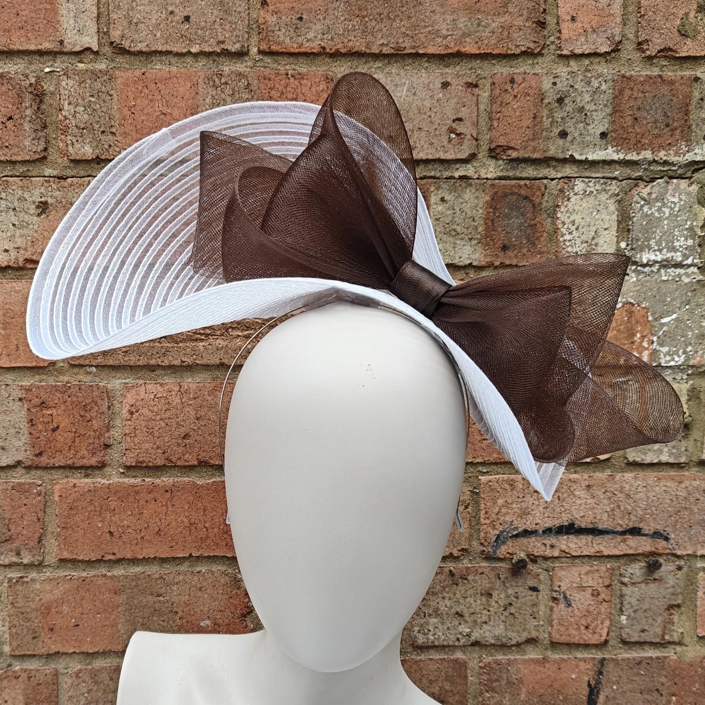 white dark brown bow crinoline fascinator millinery headband wedding hat party cosplay