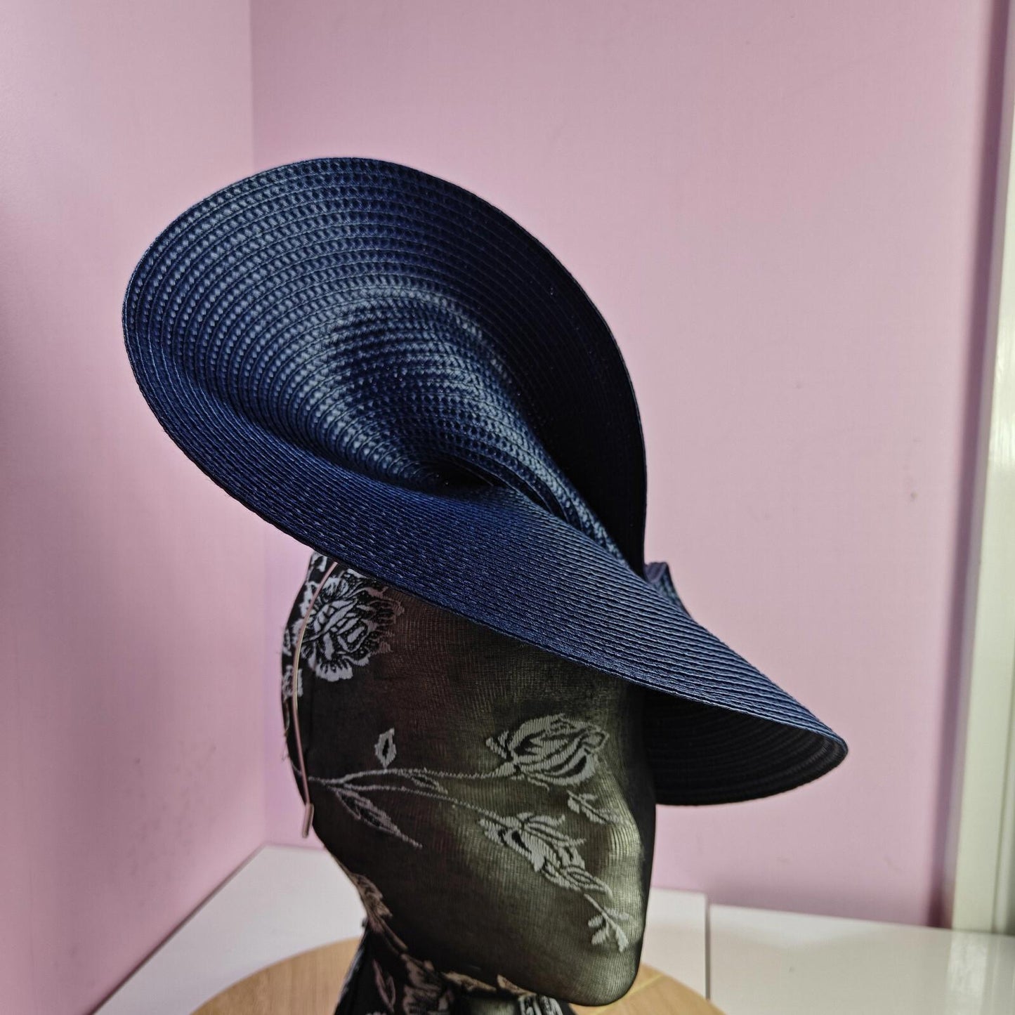 dark blue large straw fascinator wedding hat Kentucky Derby Royal Ascot