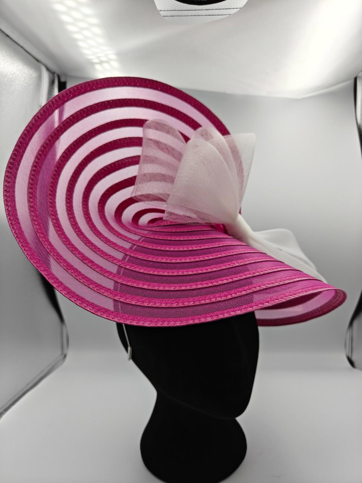 hot pink white bow straw fascinator millinery burlesque headband wedding hat