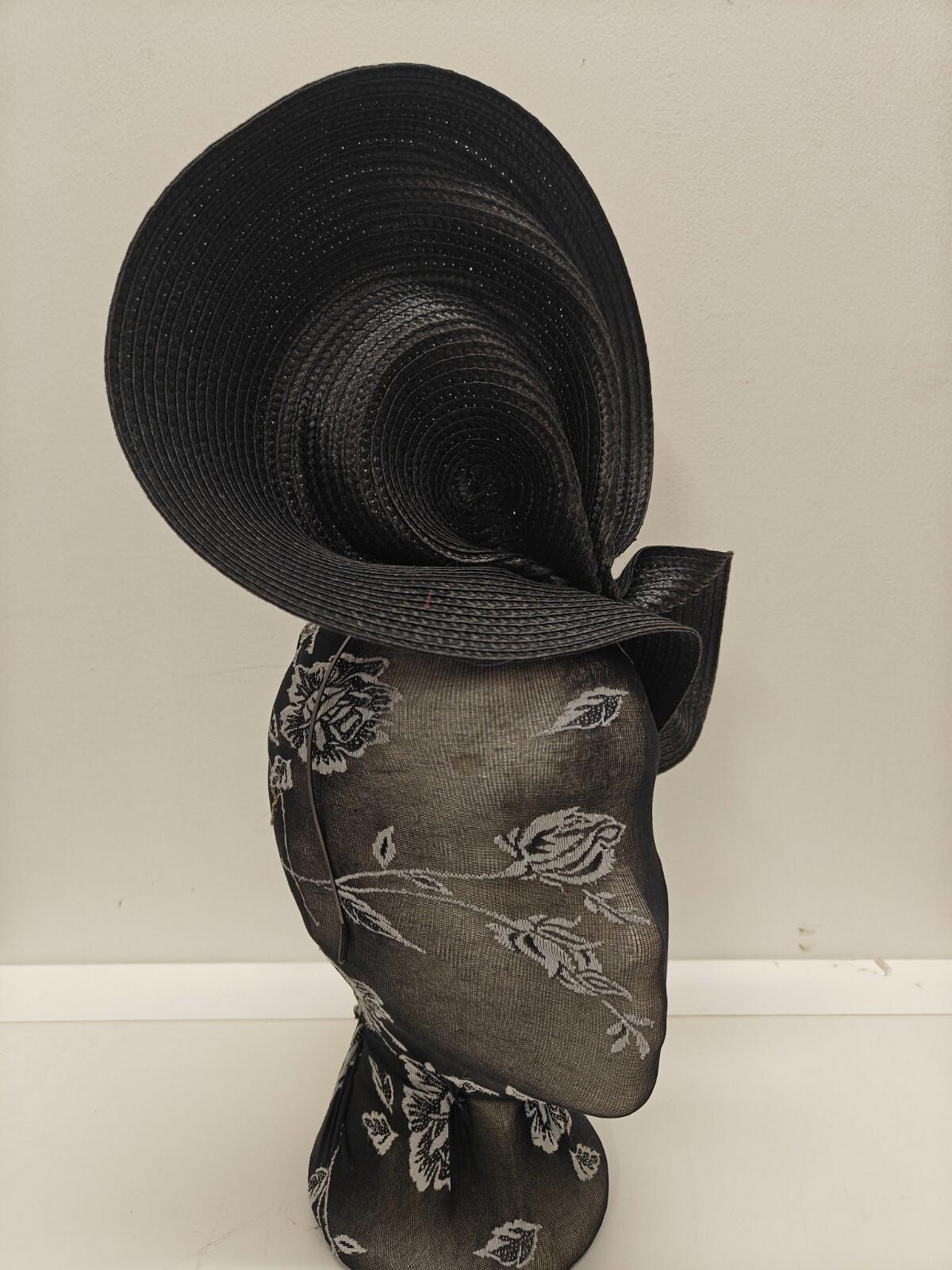 black large straw fascinator millinery burlesque headband wedding hat